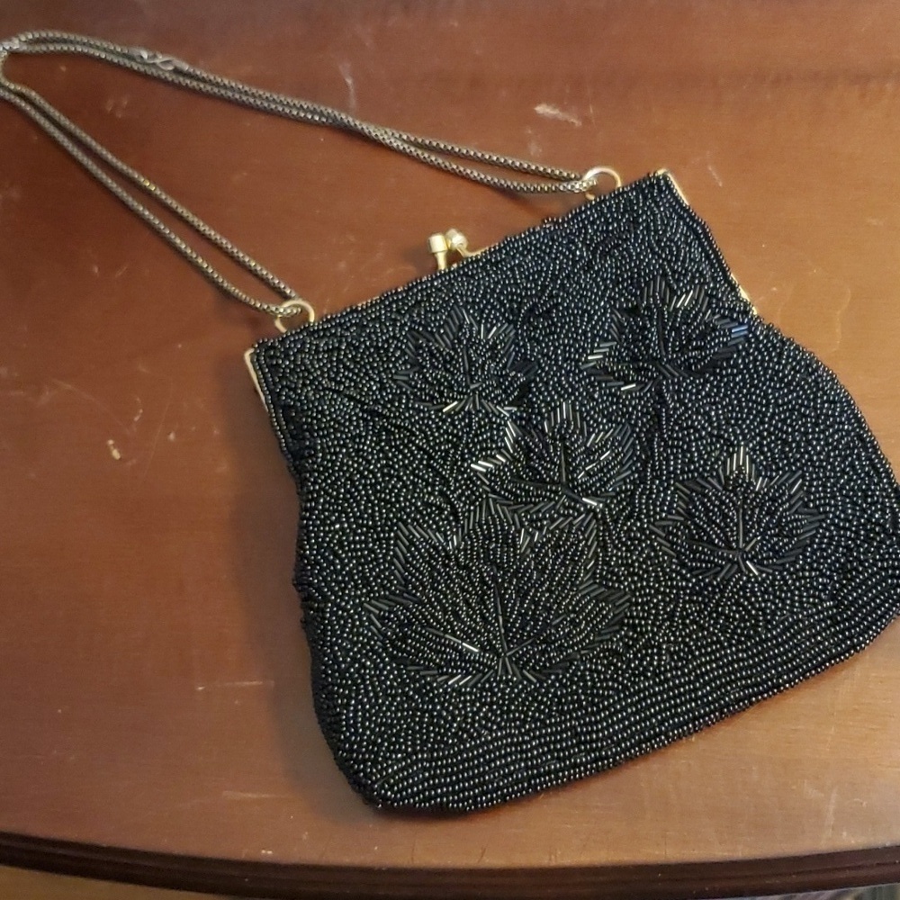 Black Beaded Evening Bag Hand Made in Hong Kong